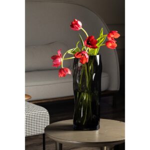 Tall cylindrical vase 9mm thick glass, irregular form, like black wood. ABU40GR