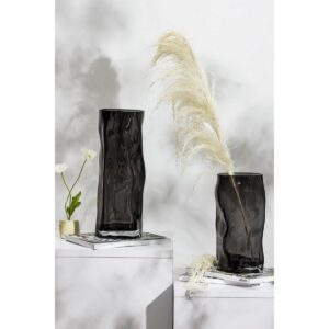 Cylindrical glass vase with irregular form, like black wood. ABU30GR