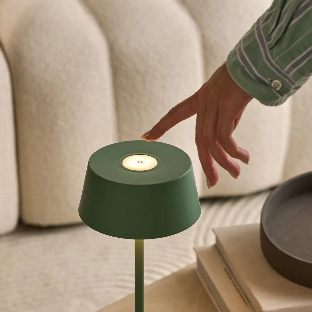 Hugo Sage Green Rechargeable Table Lamp - Stylish, Dimmable Lamp; Cordless - Image 2