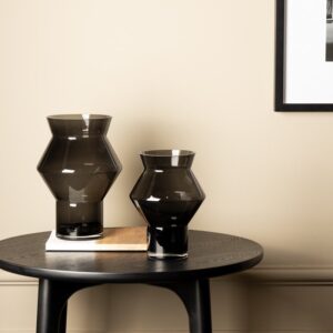 Large design vase with jaggy angular cylindrical shape, dark grey high quality glass, CUZ14GR